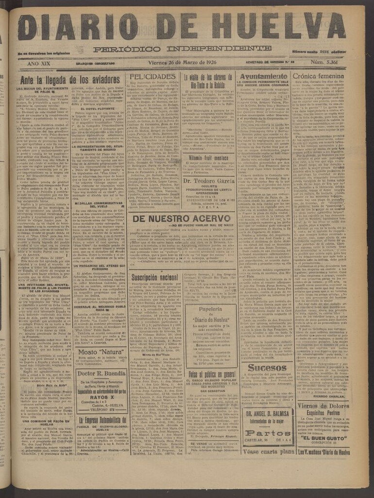Miniatura de Diario de Huelva : periódico independiente del 26 de marzo de 1926