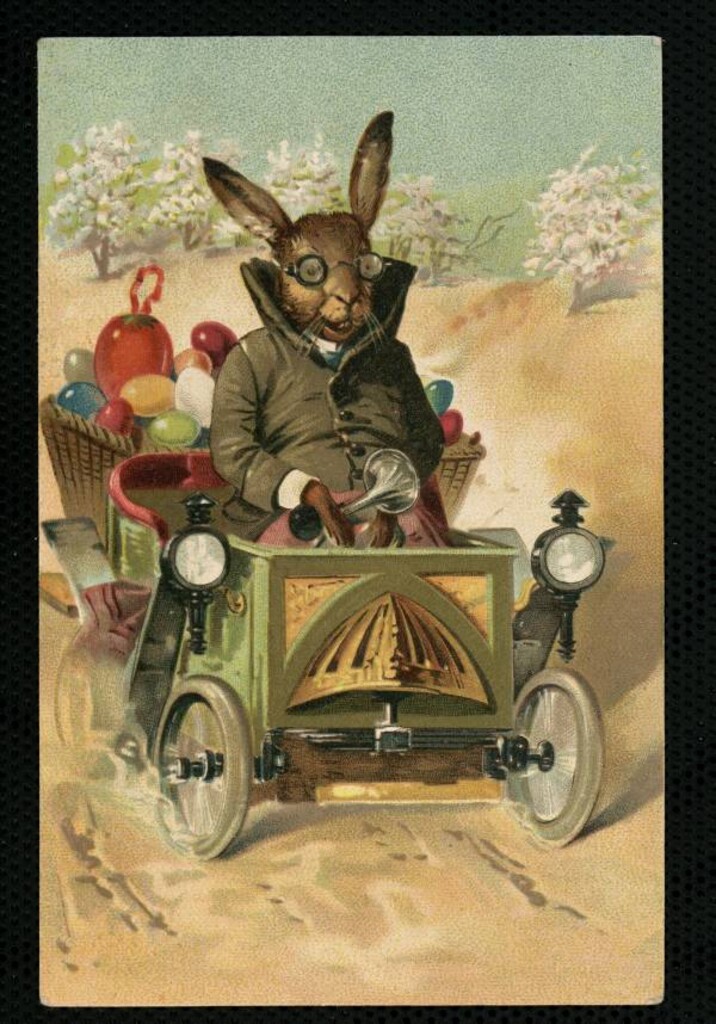 Miniatura de Conejo de Pascua en automóvil