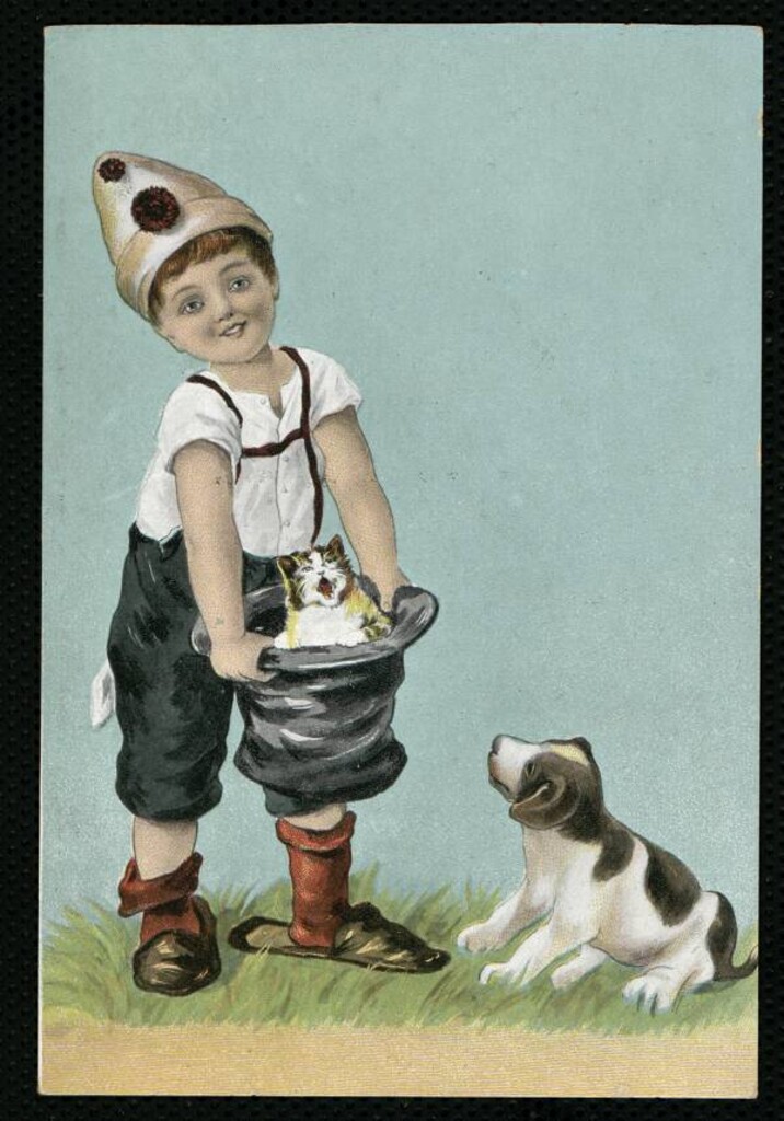 Miniatura de Niño con perro y gato