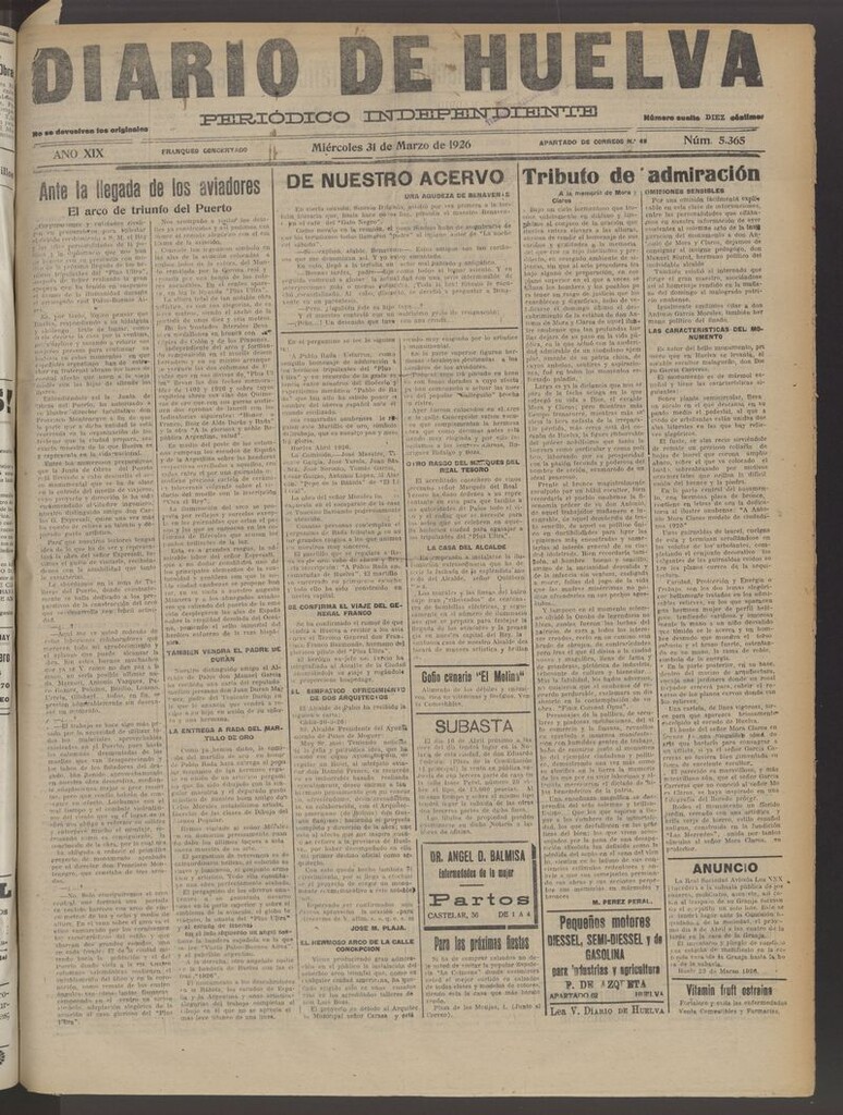 Miniatura de Diario de Huelva : periódico independiente del 31 de marzo de 1926