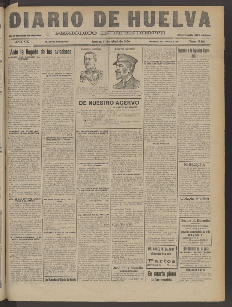 Miniatura de Diario de Huelva : periódico independiente del 1 de abril de 1926