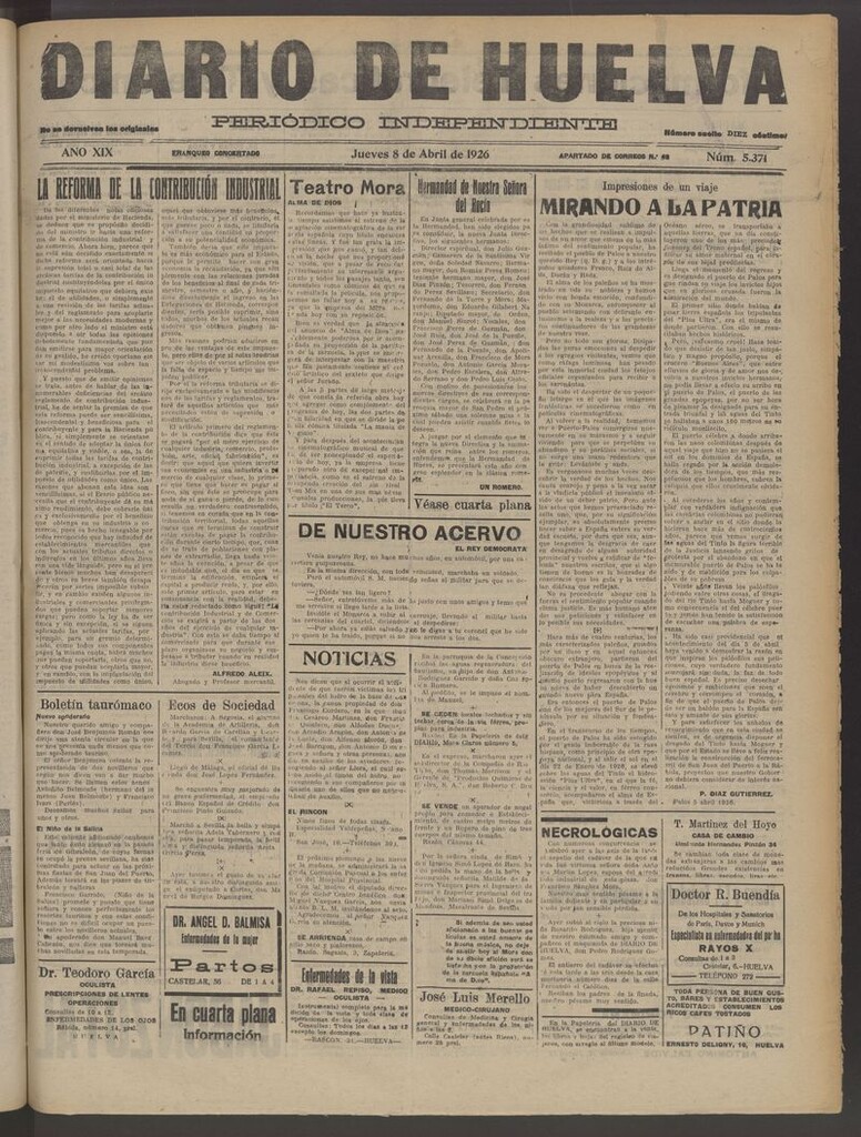 Miniatura de Diario de Huelva : periódico independiente del 8 de abril de 1926