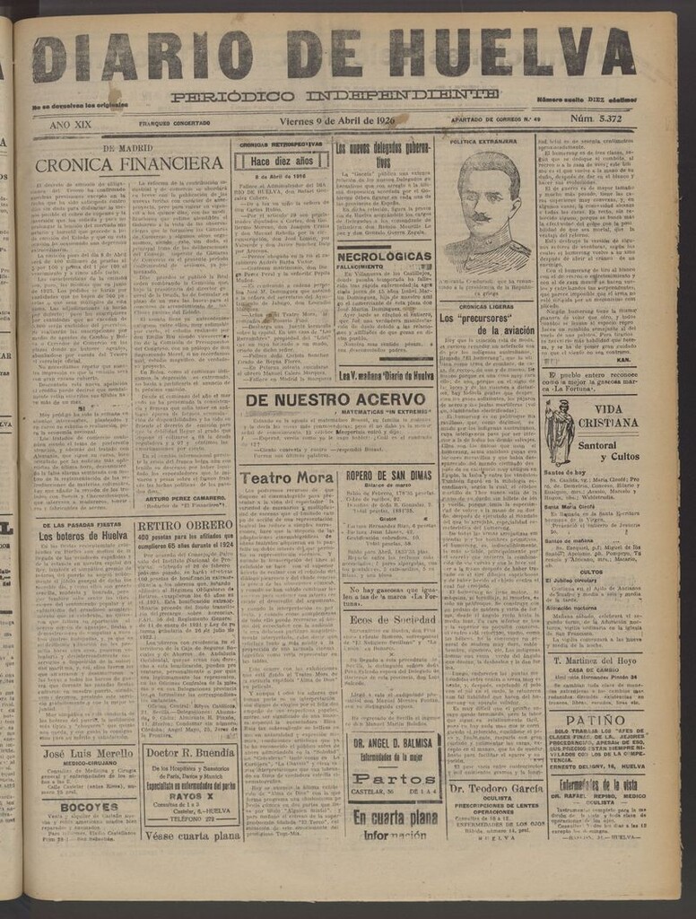 Miniatura de Diario de Huelva : periódico independiente del 9 de abril de 1926