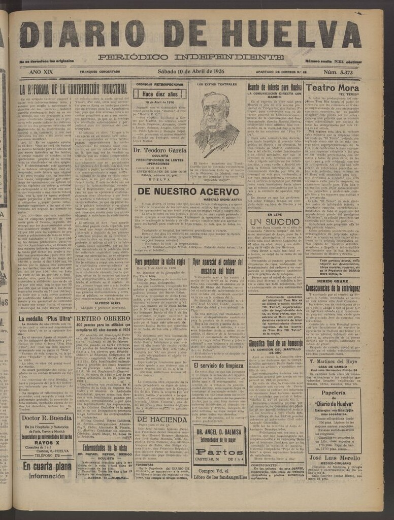 Miniatura de Diario de Huelva : periódico independiente del 10 de abril de 1926