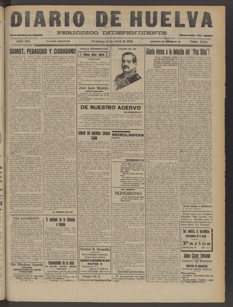 Miniatura de Diario de Huelva : periódico independiente del 11 de abril de 1926