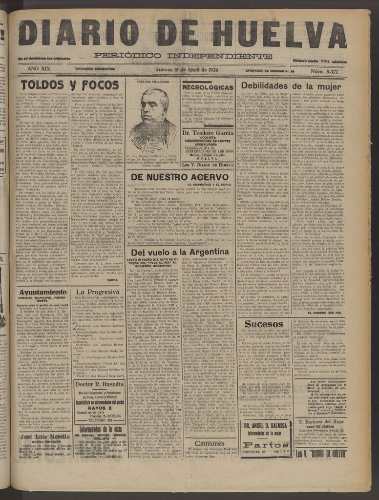Miniatura de Diario de Huelva : periódico independiente del 15 de abril de 1926