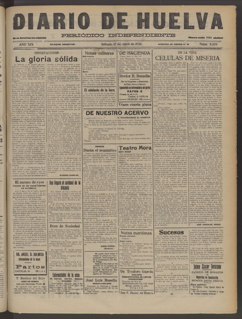 Miniatura de Diario de Huelva : periódico independiente del 17 de abril de 1926