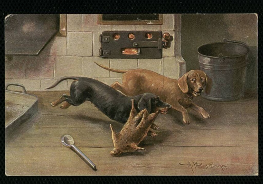 Miniatura de Perros robando un pollo