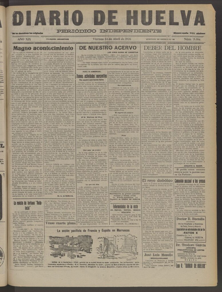 Miniatura de Diario de Huelva : periódico independiente del 23 de abril de 1926