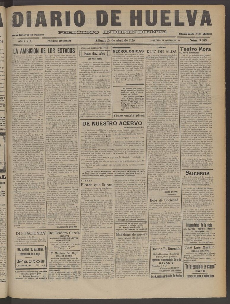 Miniatura de Diario de Huelva : periódico independiente del 24 de abril de 1926