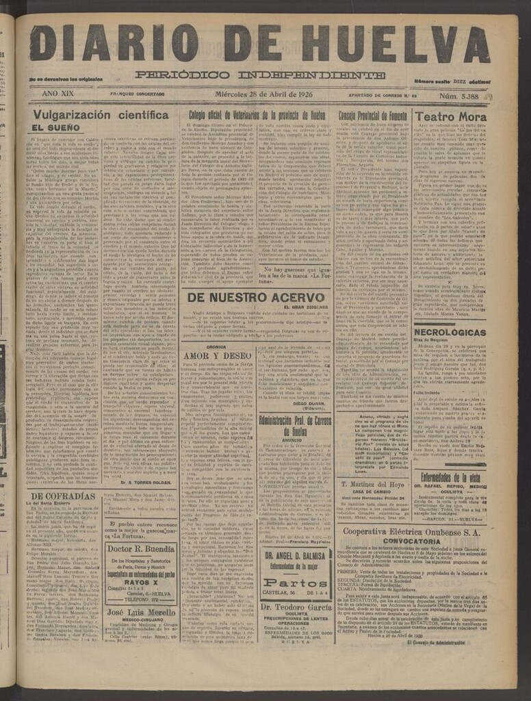 Miniatura de Diario de Huelva : periódico independiente del 28 de abril de 1926