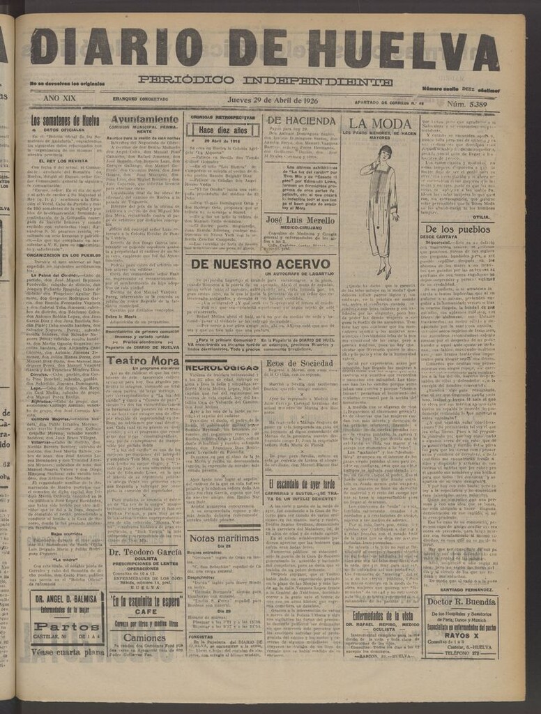 Miniatura de Diario de Huelva : periódico independiente del 29 de abril de 1926