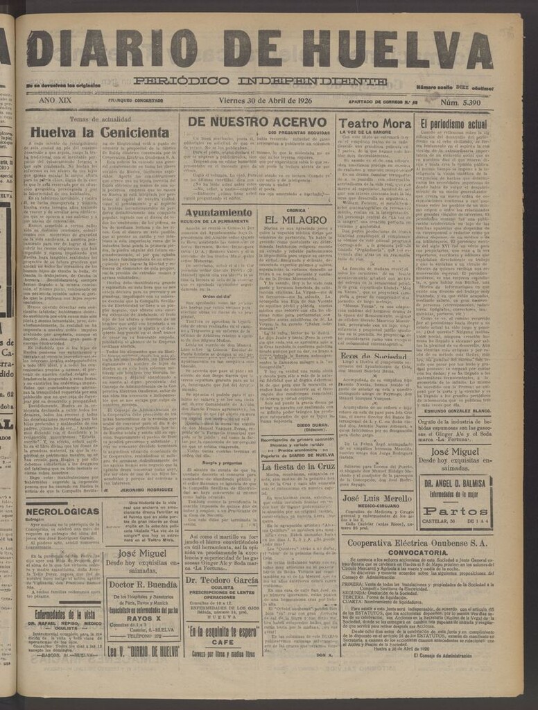 Miniatura de Diario de Huelva : periódico independiente del 30 de abril de 1926