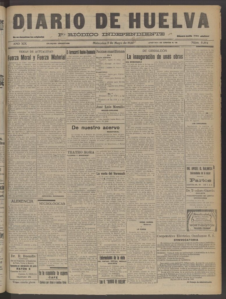 Miniatura de Diario de Huelva : periódico independiente del 5 de mayo de 1926