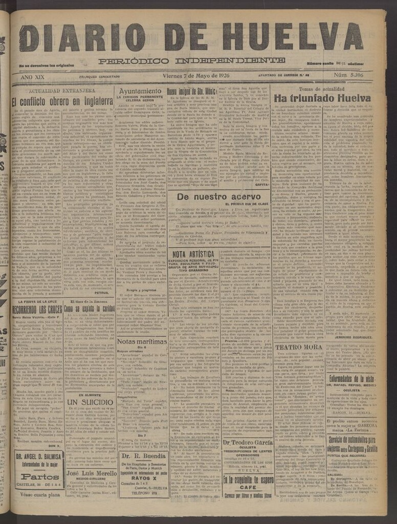 Miniatura de Diario de Huelva : periódico independiente del 7 de mayo de 1926