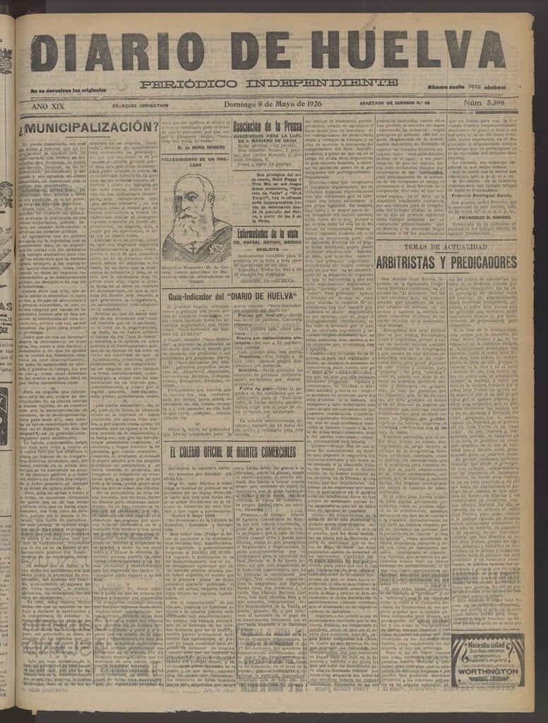 Miniatura de Diario de Huelva : periódico independiente del 9 de mayo de 1926