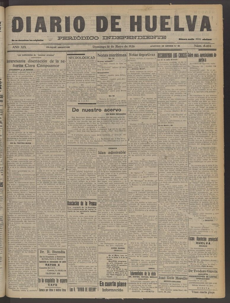 Miniatura de Diario de Huelva : periódico independiente del 16 de mayo de 1926