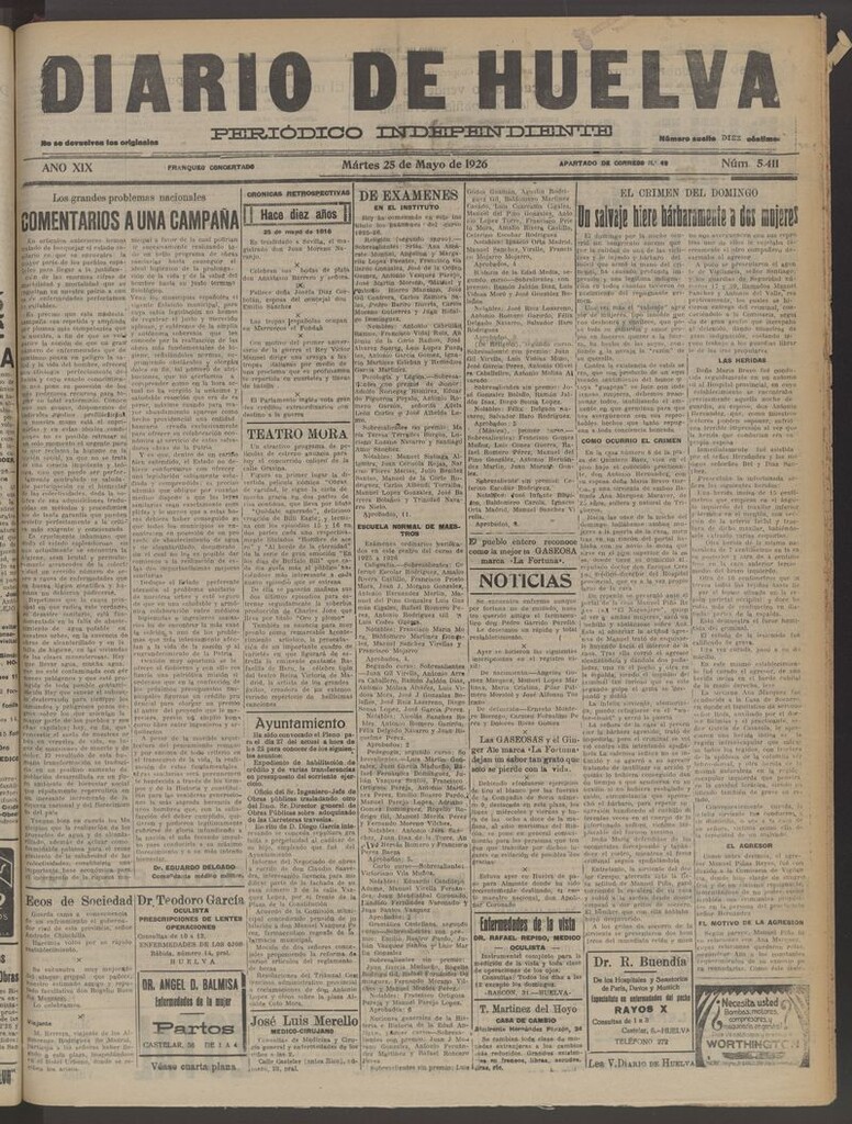 Miniatura de Diario de Huelva : periódico independiente del 25 de mayo de 1926