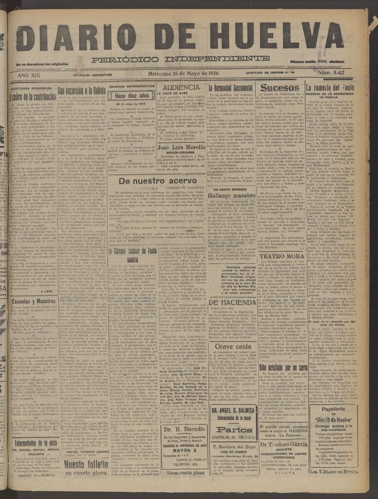 Miniatura de Diario de Huelva : periódico independiente del 26 de mayo de 1926