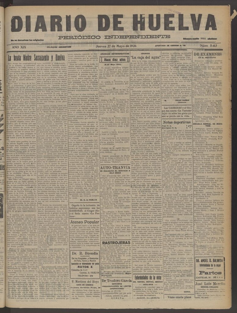 Miniatura de Diario de Huelva : periódico independiente del 27 de mayo de 1926