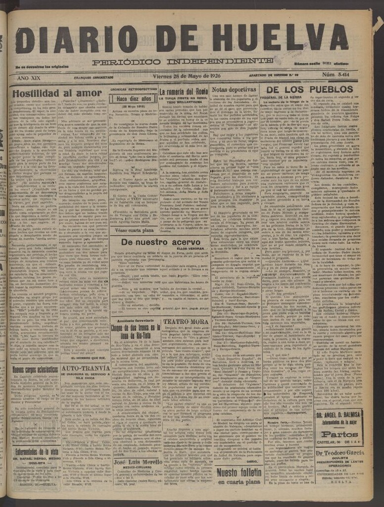 Miniatura de Diario de Huelva : periódico independiente del 28 de mayo de 1926