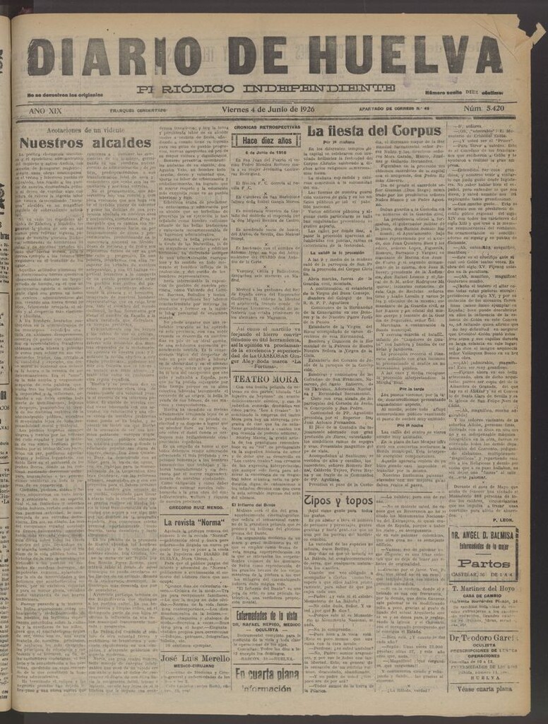Miniatura de Diario de Huelva : periódico independiente del 4 de junio de 1926