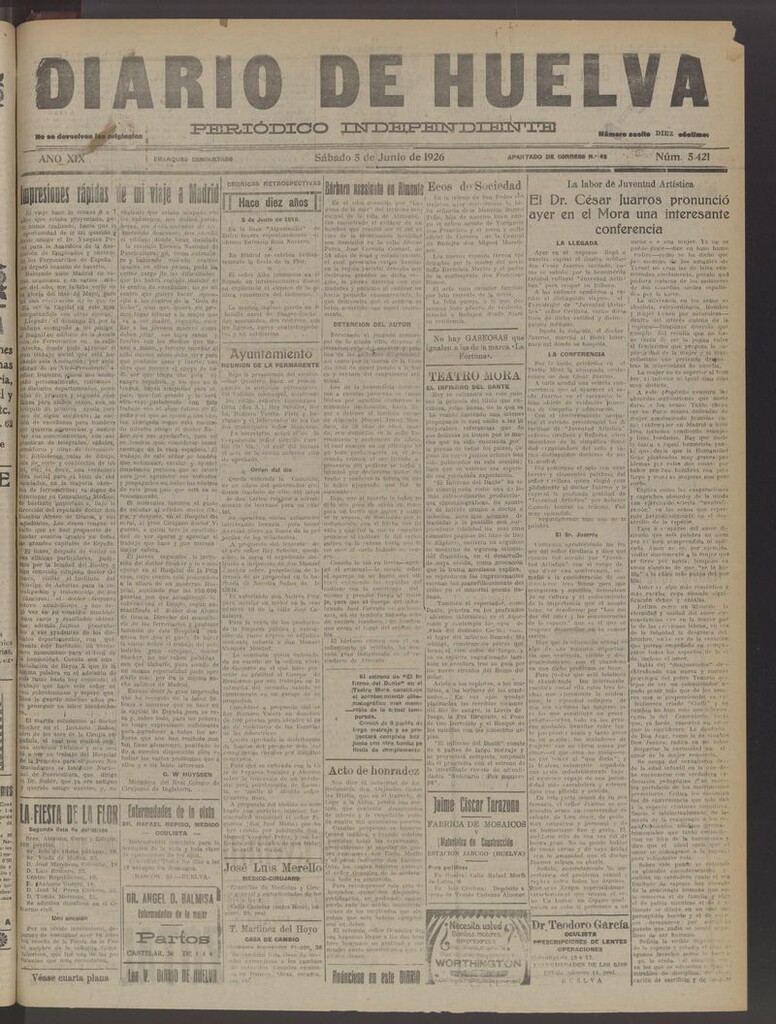 Miniatura de Diario de Huelva : periódico independiente del 5 de junio de 1926
