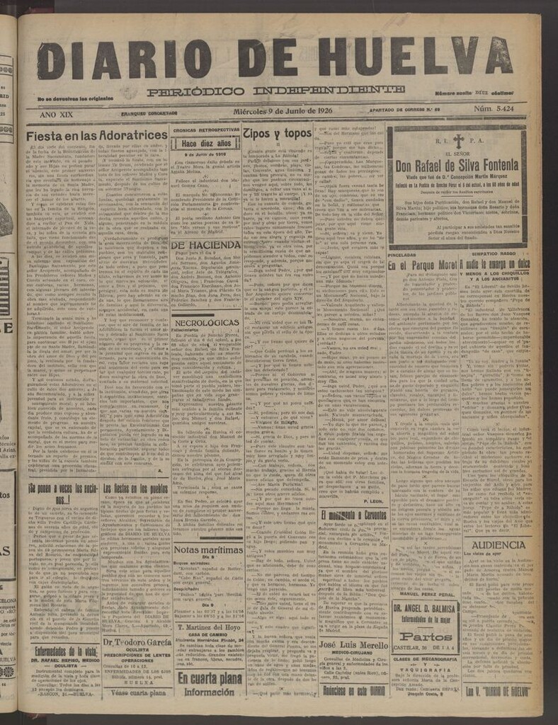 Miniatura de Diario de Huelva : periódico independiente del 9 de junio de 1926