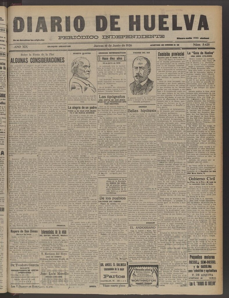 Miniatura de Diario de Huelva : periódico independiente del 10 de junio de 1926