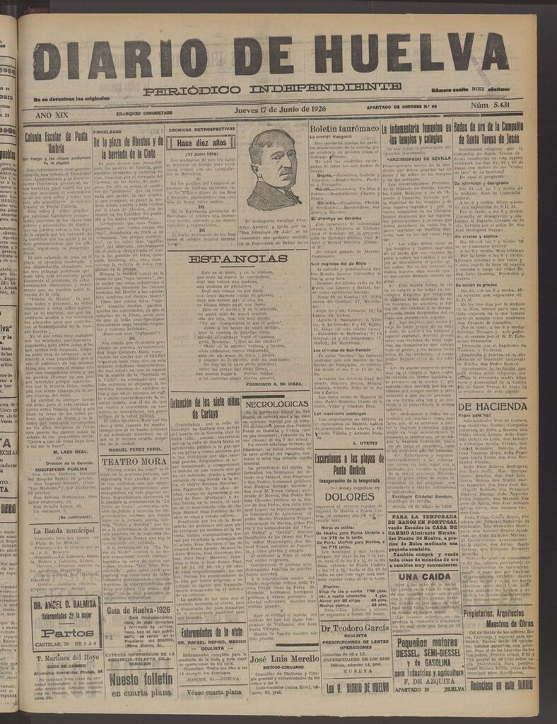 Miniatura de Diario de Huelva : periódico independiente del 17 de junio de 1926