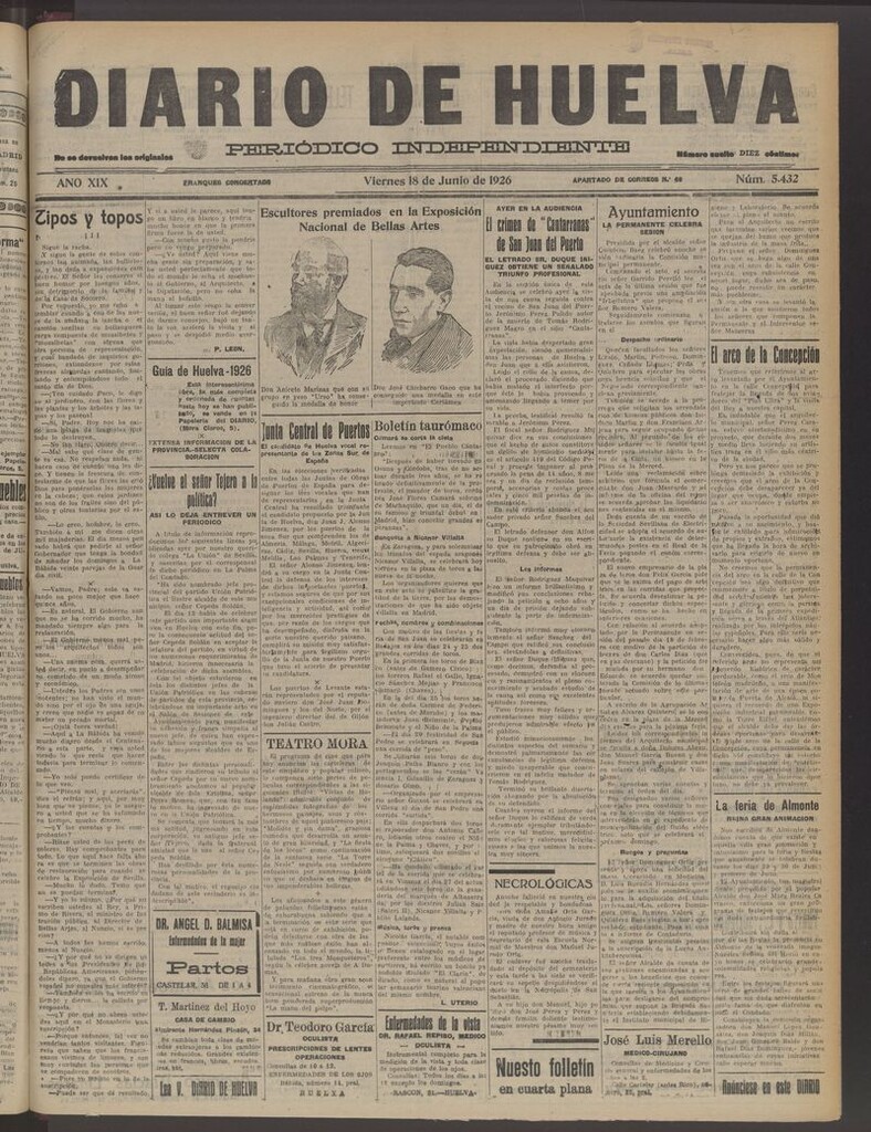 Miniatura de Diario de Huelva : periódico independiente del 18 de junio de 1926