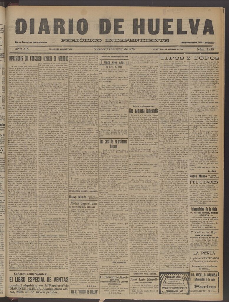 Miniatura de Diario de Huelva : periódico independiente del 25 de junio de 1926