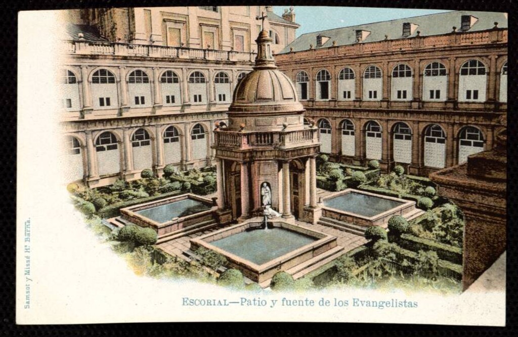 Miniatura de El Escorial. Patio y fuente de los evangelistas