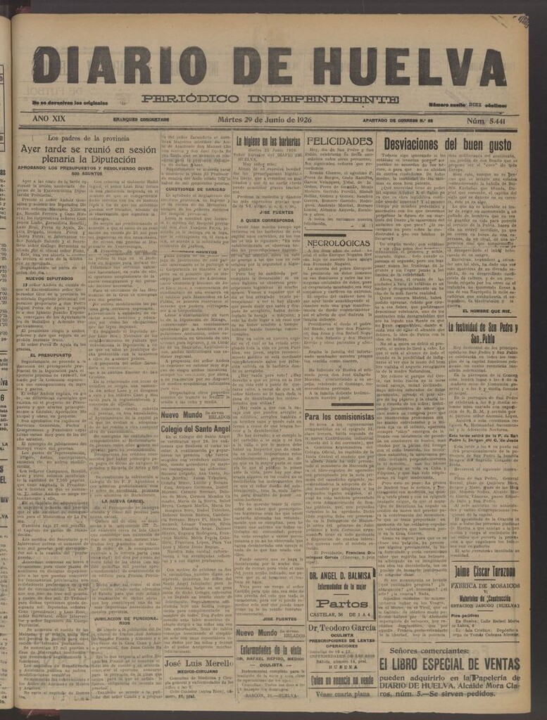 Miniatura de Diario de Huelva : periódico independiente del 29 de junio de 1926