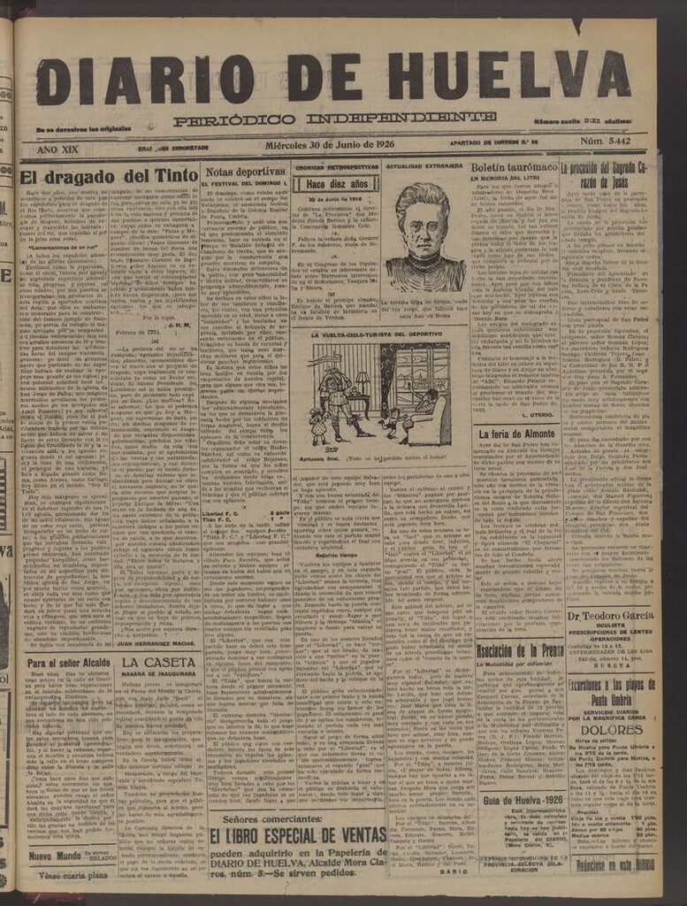 Miniatura de Diario de Huelva : periódico independiente del 30 de junio de 1926