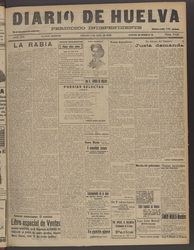 Miniatura de Diario de Huelva : periódico independiente del 3 de julio de 1926