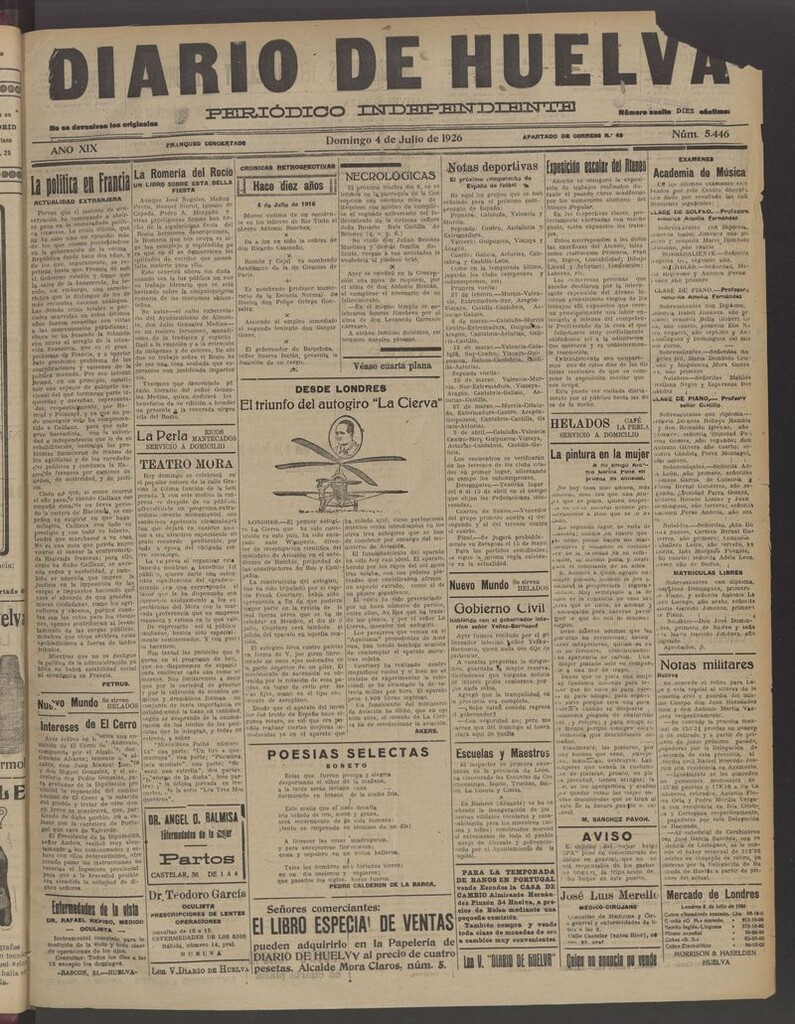 Miniatura de Diario de Huelva : periódico independiente del 4 de julio de 1926