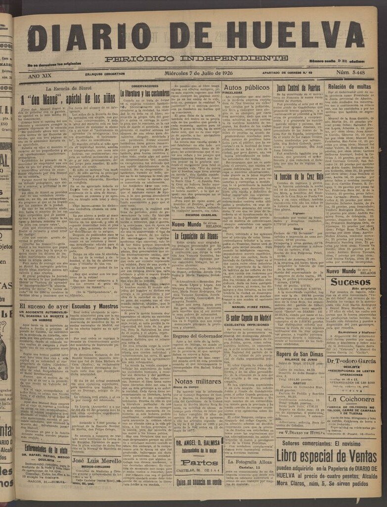 Miniatura de Diario de Huelva : periódico independiente del 7 de julio de 1926