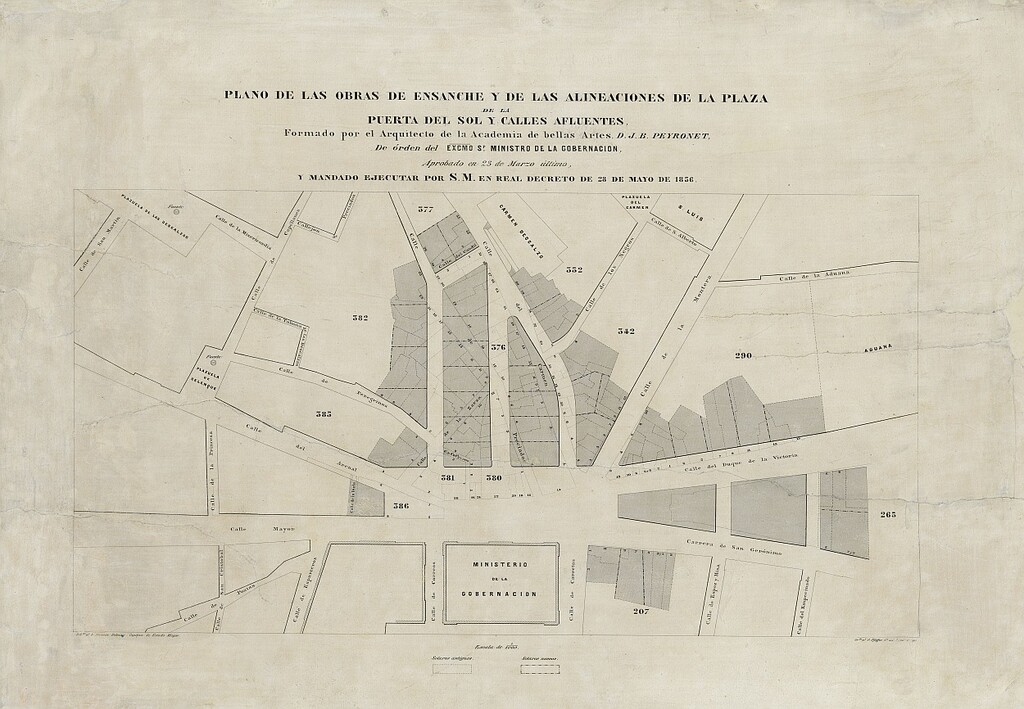 Miniatura de Plano de las obras de ensanche y de la alineaciones de la Plaza de la Puerta del Sol y calles afluentes