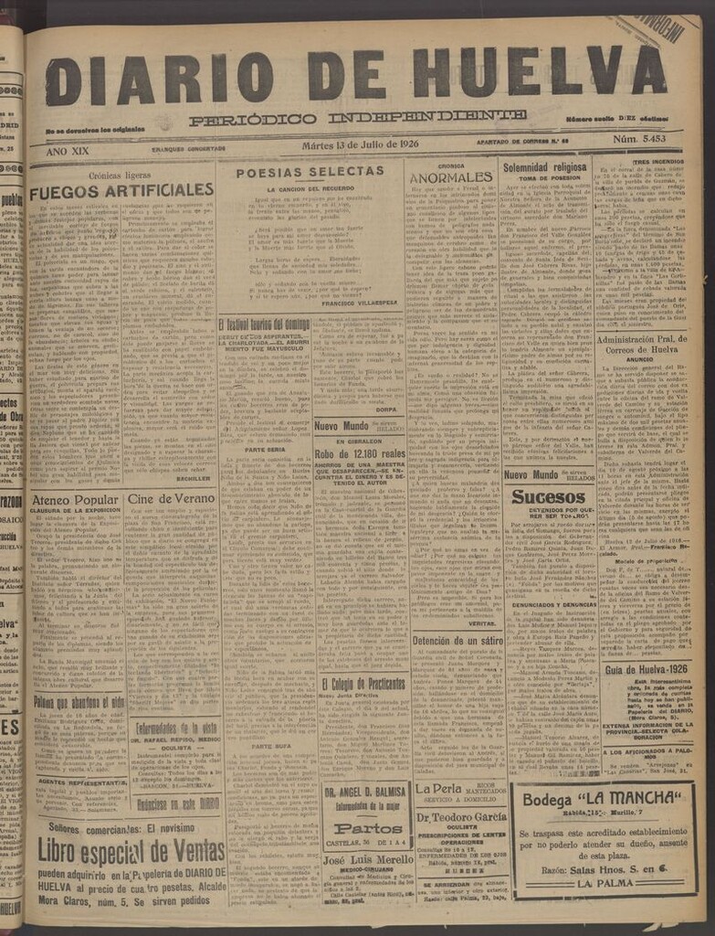 Miniatura de Diario de Huelva : periódico independiente del 13 de julio de 1926