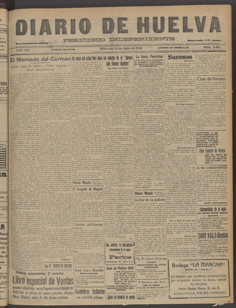 Miniatura de Diario de Huelva : periódico independiente del 14 de julio de 1926