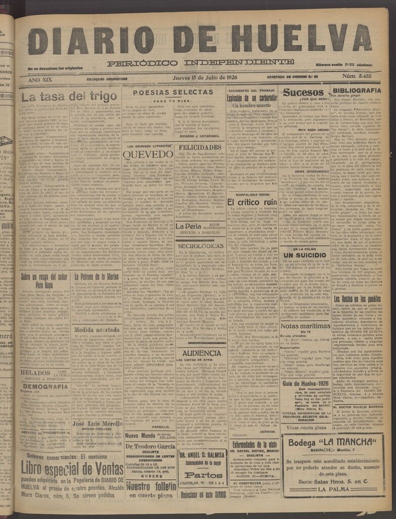 Miniatura de Diario de Huelva : periódico independiente del 15 de julio de 1926