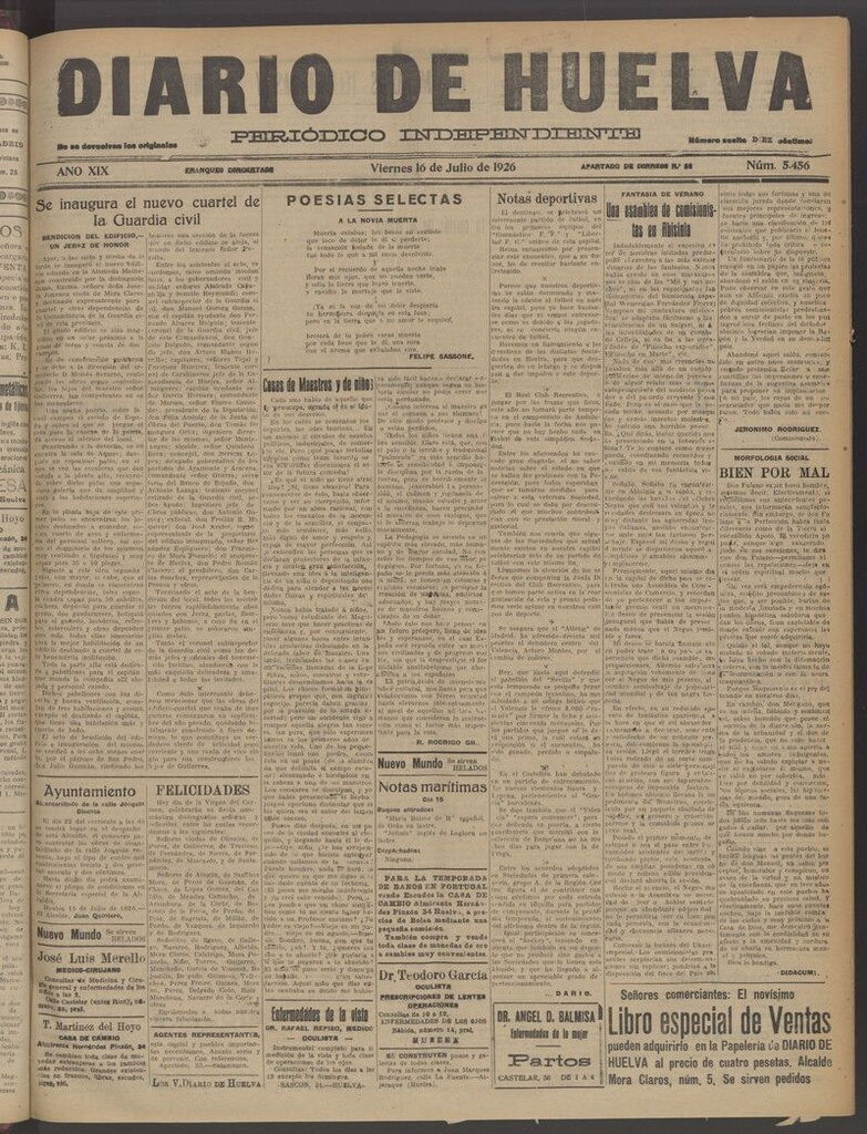 Miniatura de Diario de Huelva : periódico independiente del 16 de julio de 1926