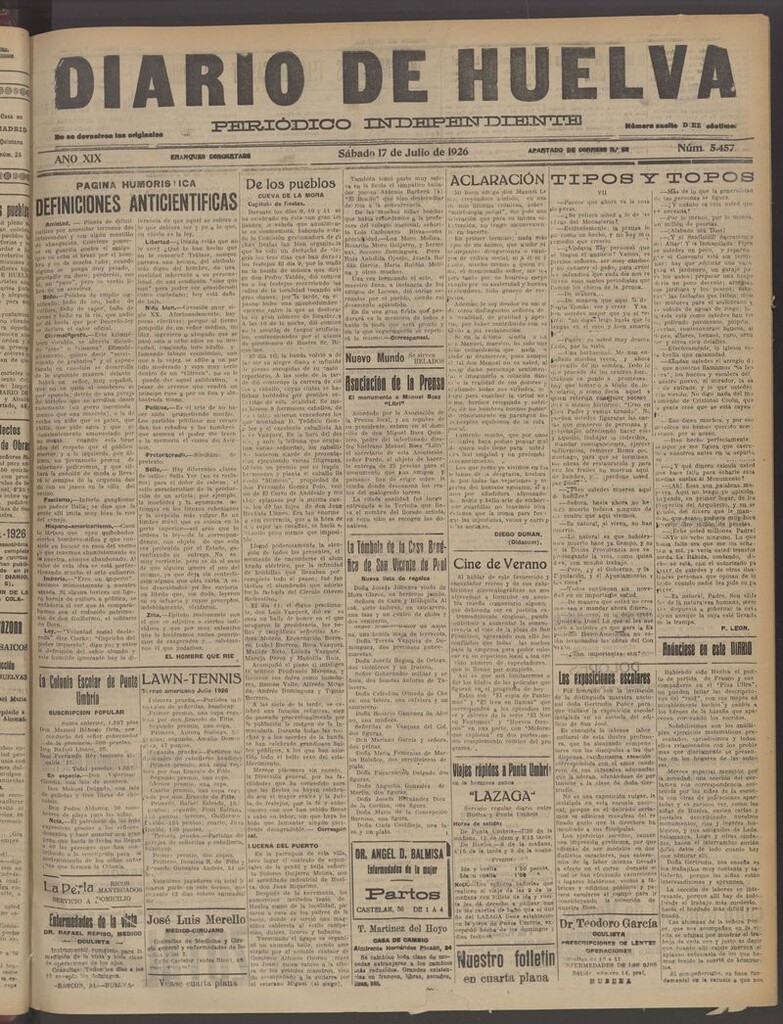 Miniatura de Diario de Huelva : periódico independiente del 17 de julio de 1926