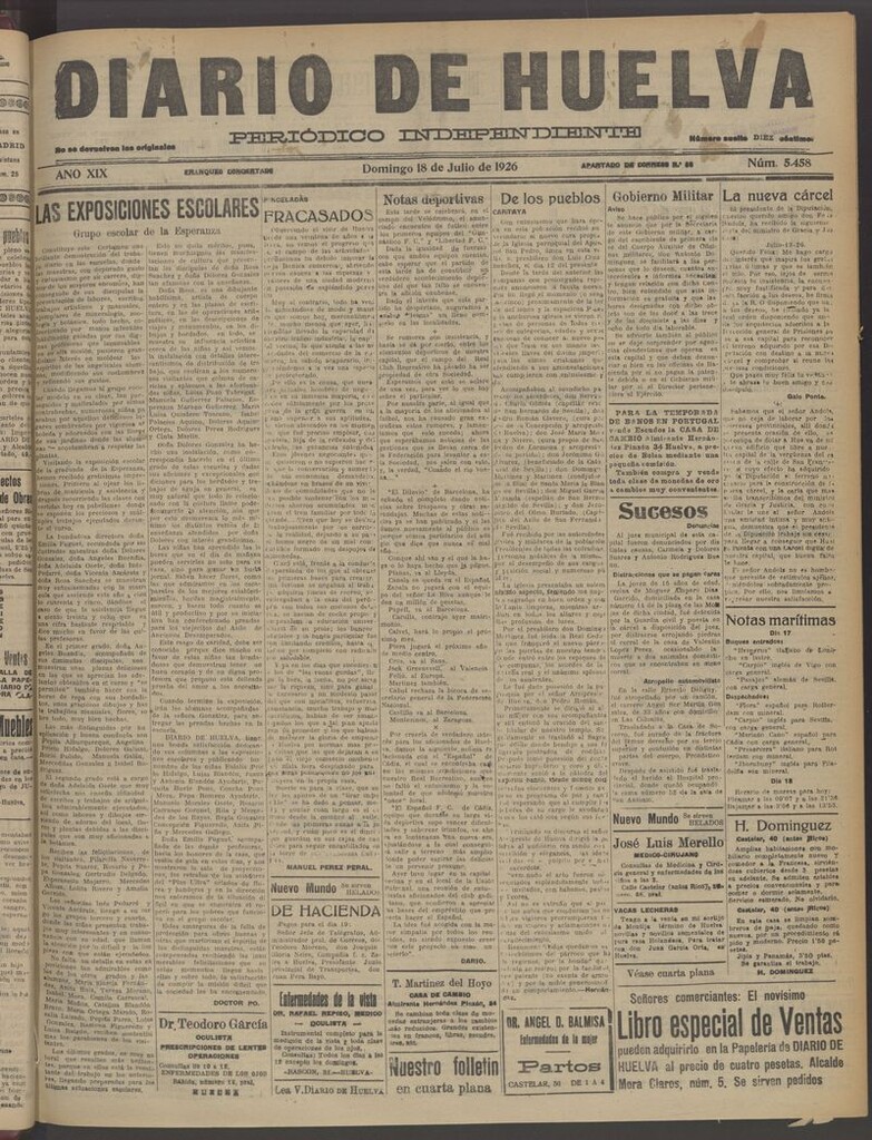 Miniatura de Diario de Huelva : periódico independiente del 18 de julio de 1926