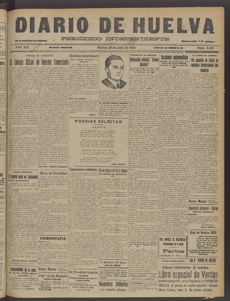 Miniatura de Diario de Huelva : periódico independiente del 20 de julio de 1926