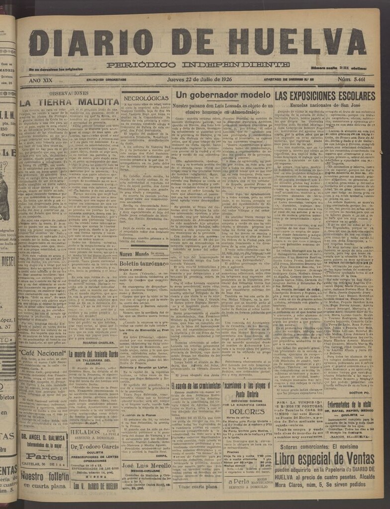 Miniatura de Diario de Huelva : periódico independiente del 22 de julio de 1926