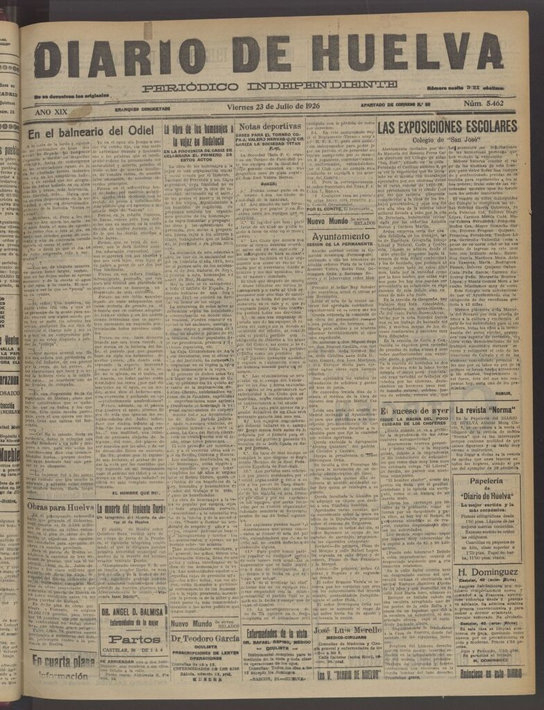 Miniatura de Diario de Huelva : periódico independiente del 23 de julio de 1926