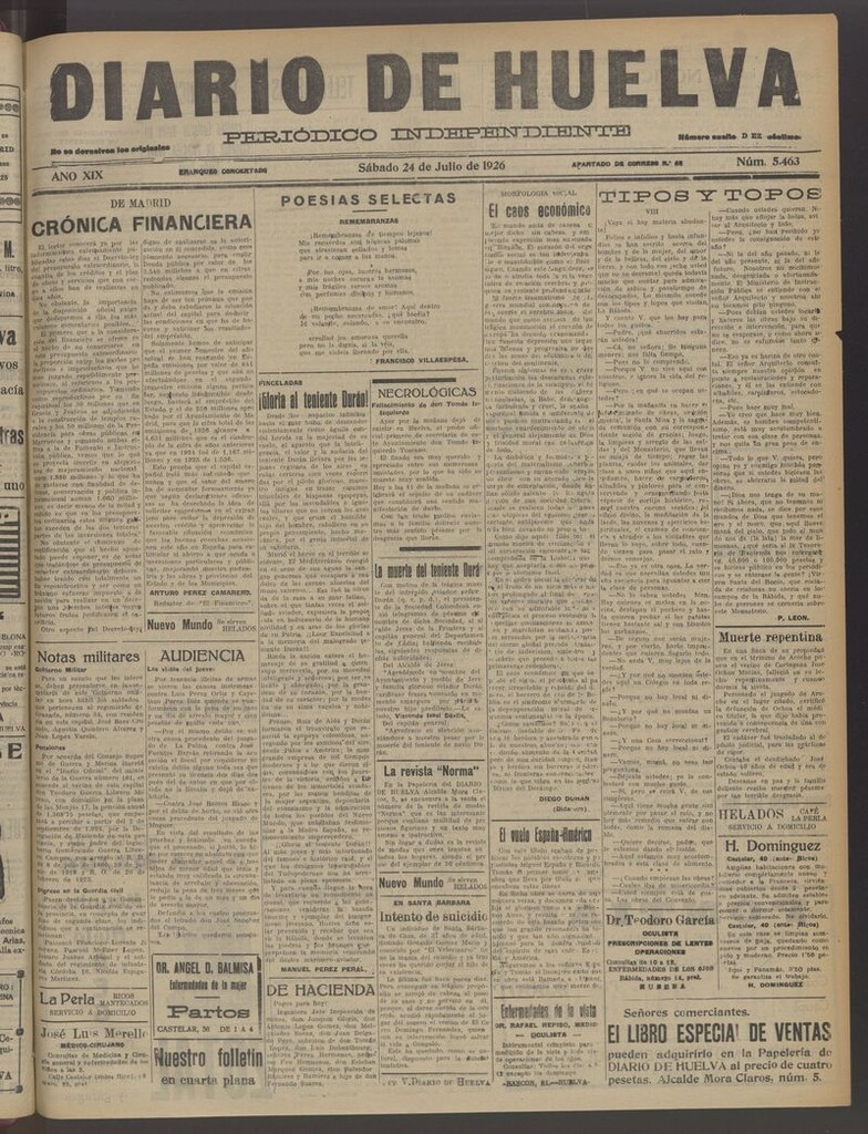 Miniatura de Diario de Huelva : periódico independiente del 24 de julio de 1926