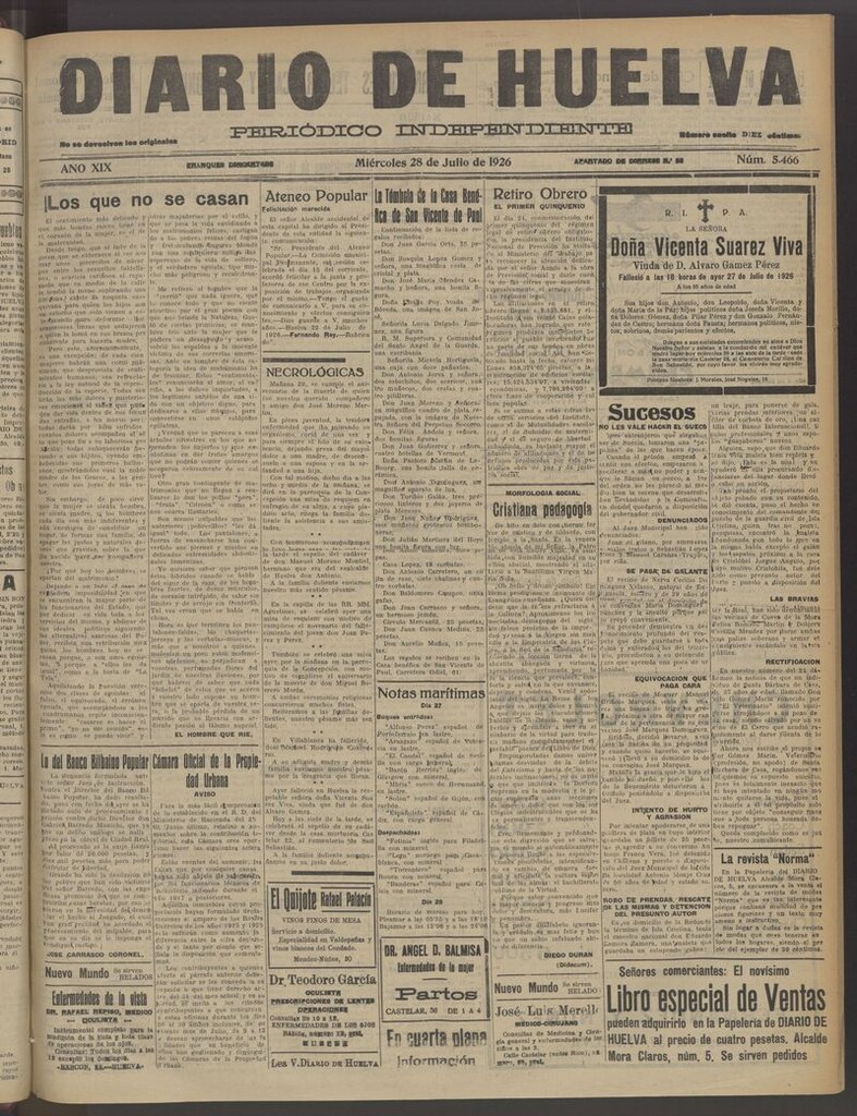 Miniatura de Diario de Huelva : periódico independiente del 28 de julio de 1926